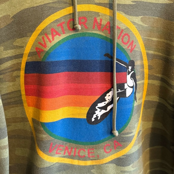 Aviator Nation Venice Beach California Camo Rainbow Logo Drawstring Hoodie XL - Picture 2 of 6